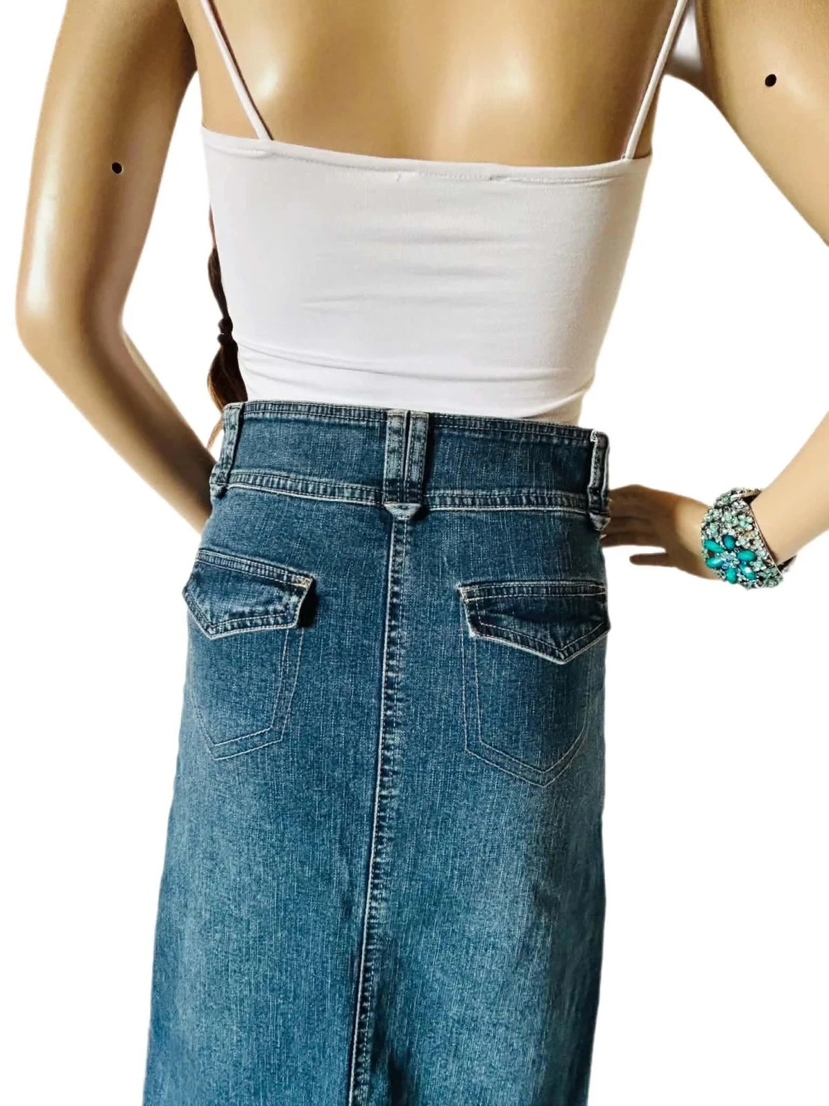 🦋Jupe en jean brodée vintage 2000 Y2K boho folk hippie cottage floral embroidery denim skirt 34/36🌸 – photo 11